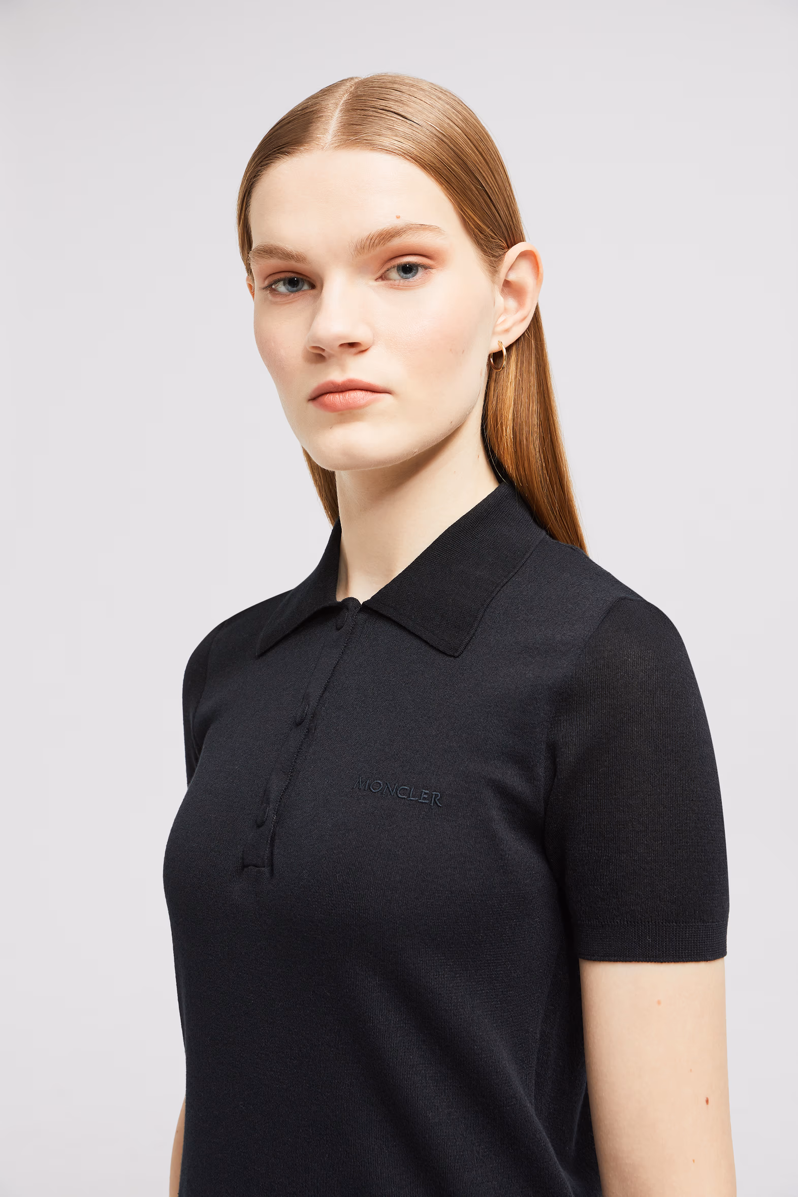 Embroidered Logo Cotton Polo Shirt Women Black Moncler 4
